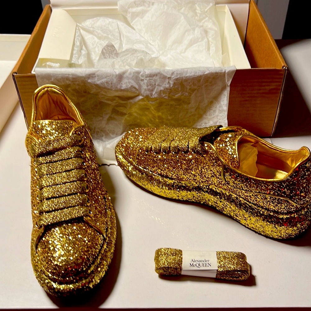 Gold sneakers, luxury